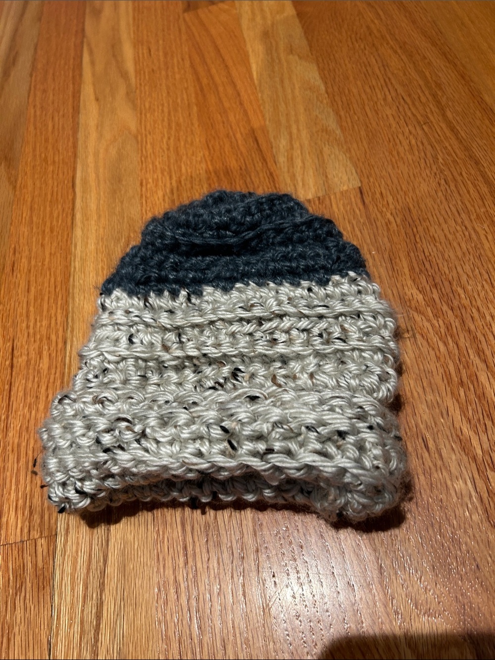 Handmade children’s Two-Tone Knit Beanie -Teql and Light brown
